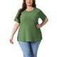 thumbnail image 1 of Blusas de mujer de tallas grandes Agnes Orinda, camisetas de cuello redondo de manga corta con abertura lateral, blusa tunic casual 1X verde oscuro, 1 of 6