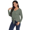 thumbnail image 3 of Asklazy Women's Ribbed Knit V-Neck Tie Front Long Sleeve Slim Fit Casual Tunic Tops,US Size,Green,L, 3 of 9