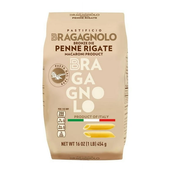 Pastificio Bragagnolo, Penne Rigate 849 Bronze-Drawn, 100% Italian Pasta, Made with Durum Wheat Semolina Flour, Non GMO (1 Pound Bag) - Consistently al Dente.