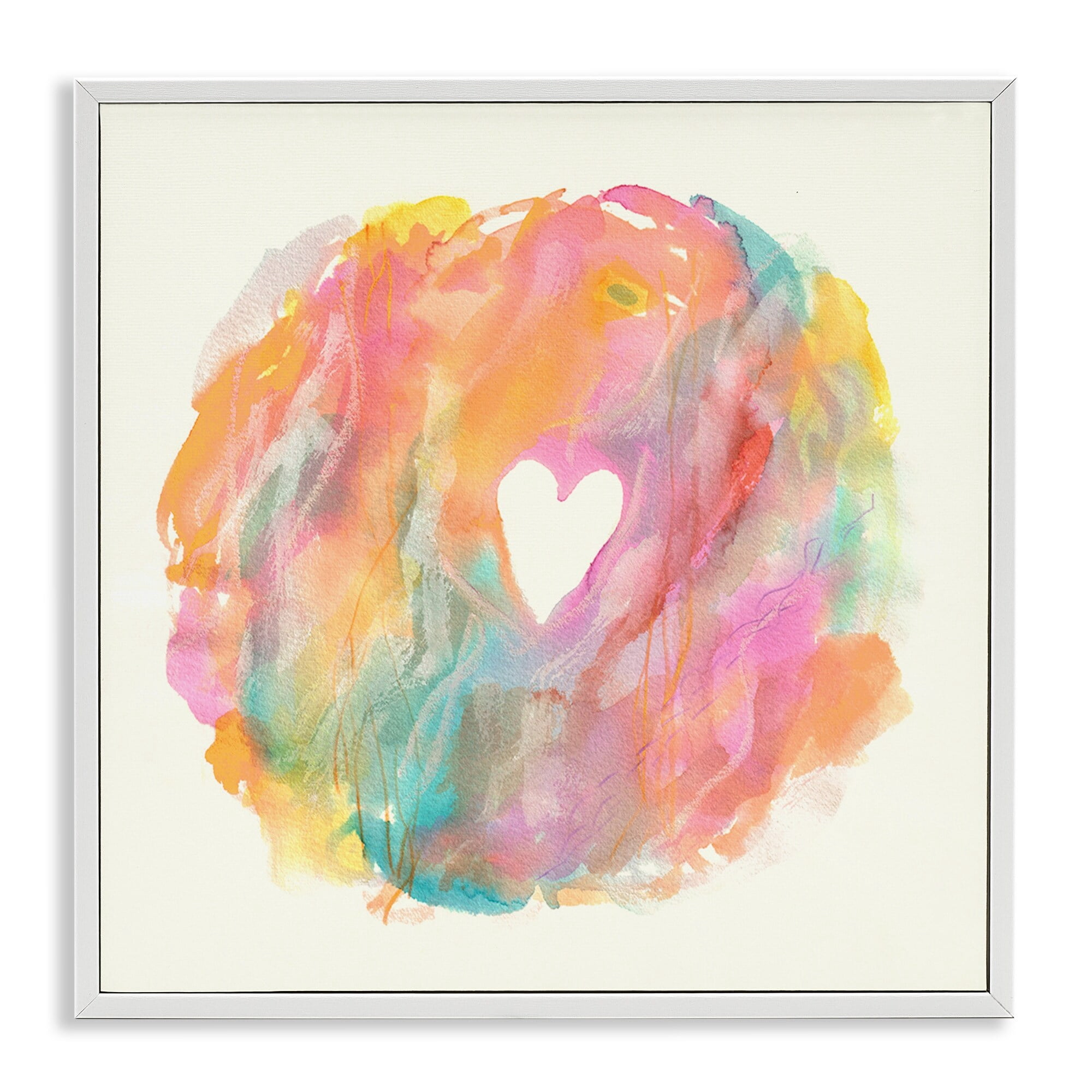 Stupell Industries Abstract Heart Shape Fluid Mixed Pastels Painting Graphic Art White Framed Art Print Wall Art, Design by Elvira Errico