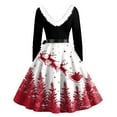 thumbnail image 4 of Christmas Dresses for Women Christmas Print Flare Dress For Women Long Sleeve Dress Hollow Party Casual Dresses with V Neck for Holiday Party,Hot Pink,2XL, 4 of 5