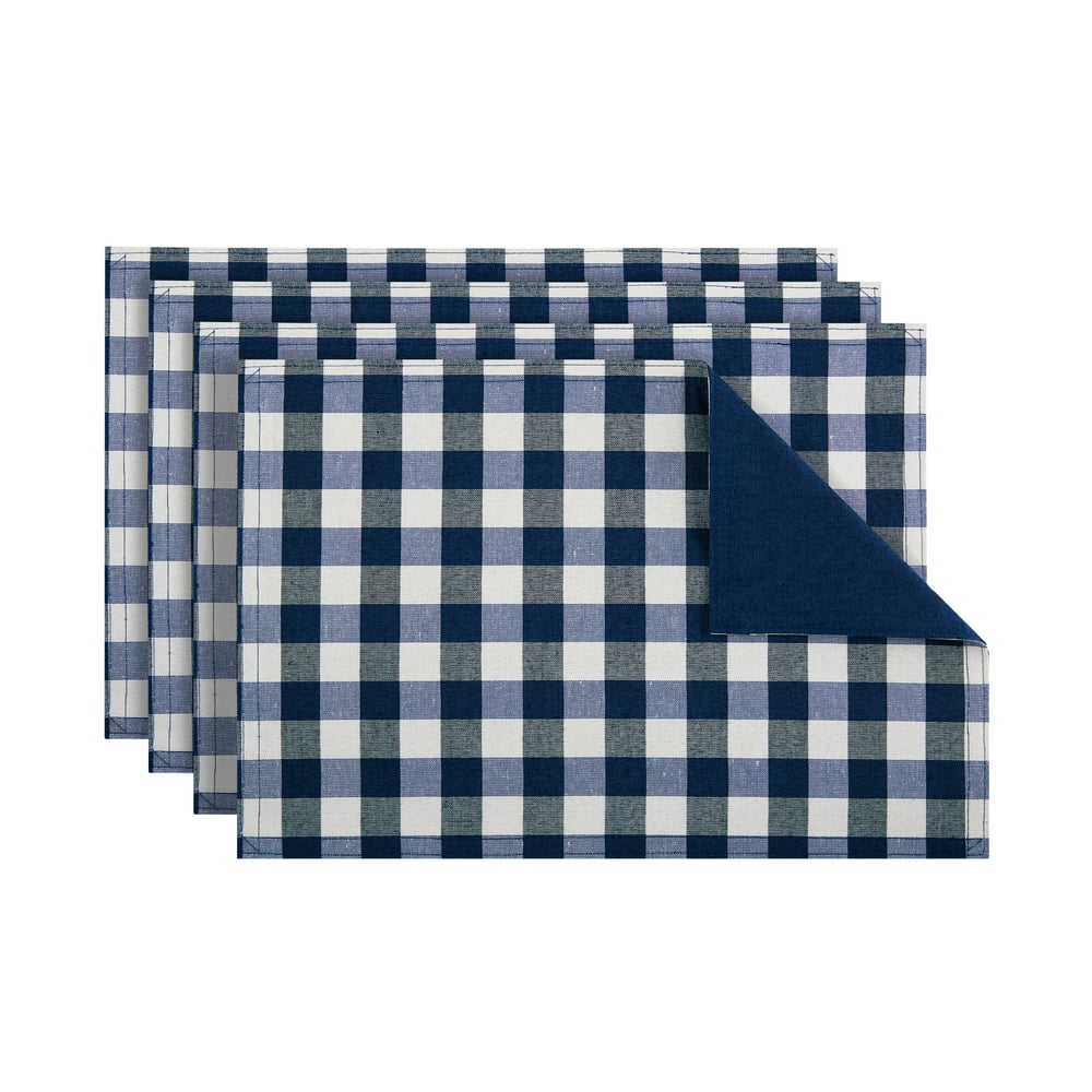 Achim Buffalo Check Polyester, Cotton Reversible Placemat Navy Set