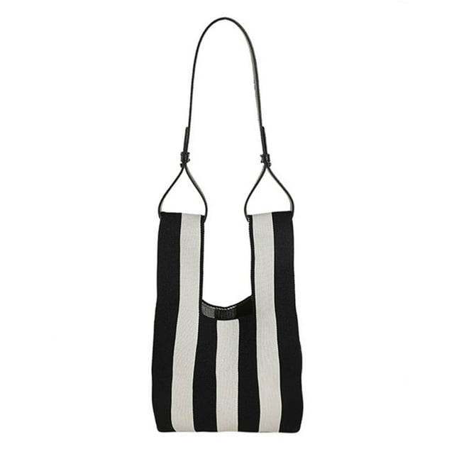 Sacs Fourre-Tout pour Femmes Rayures Contrastées Sacs à Main Tricotés (Marron)