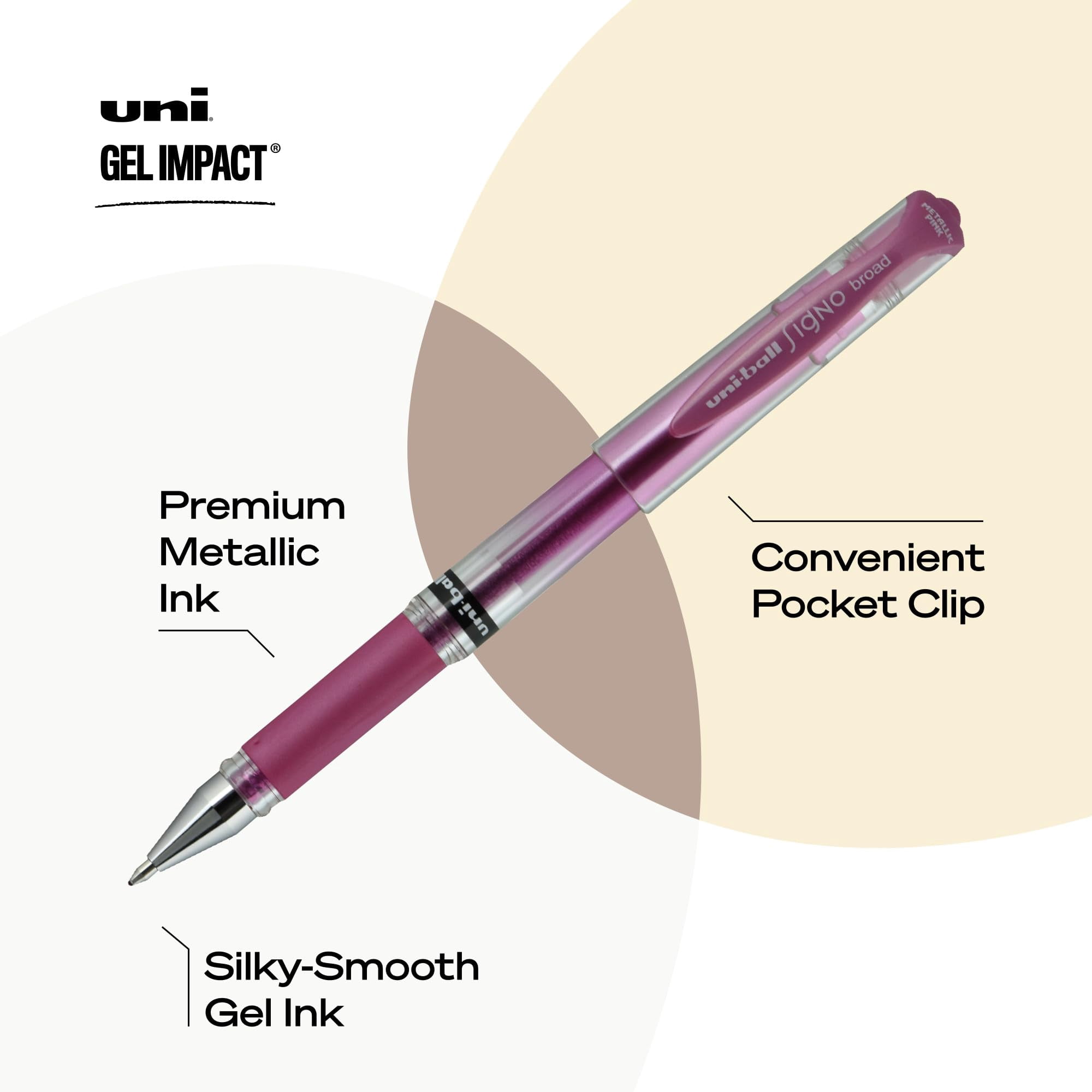 Uniball Signo 207 Gel Impact Stick Gel Pen, 5 Assorted Metallic Pens, 1.0mm Bold Point Gel Pens| Office Supplies, Ink Pens, Colored Pens, Fine Point, Smooth Writing Pens, Ballpoint Pens