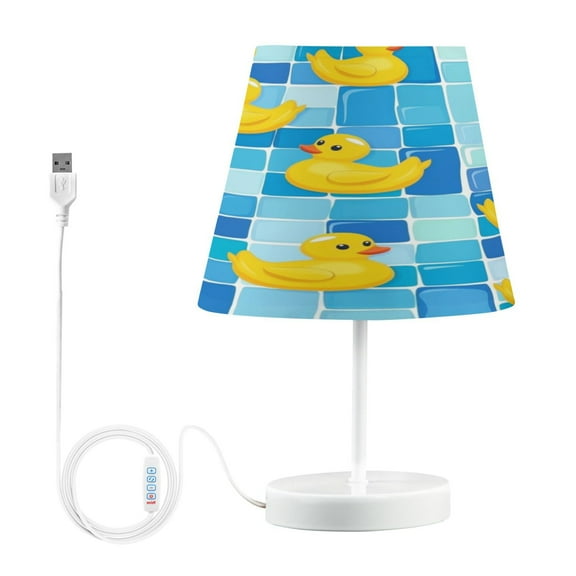 WOBOGO Tile Yellow Duck Table Lamps Bedroom 3-Speed Dimmable Farm Style with Fabric Shade for Reading and Home Office