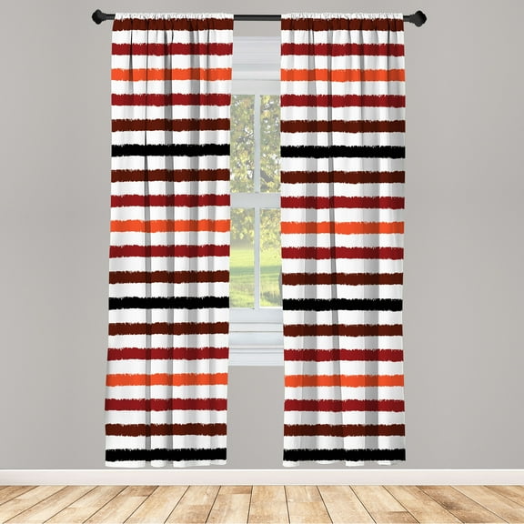 Ambesonne Striped Curtains, Geometric Brush Style Art, Pair of 28"x95", Vermilion Black