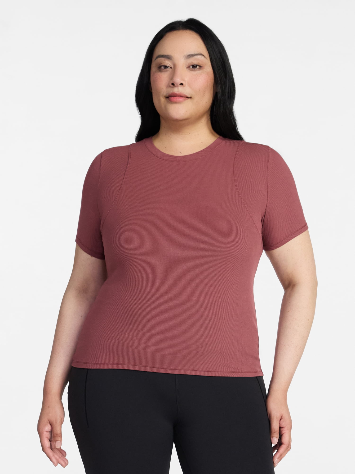 Avia Women's Ribbed T-Shirt with Short Sleeves, Sizes XS-XXXL