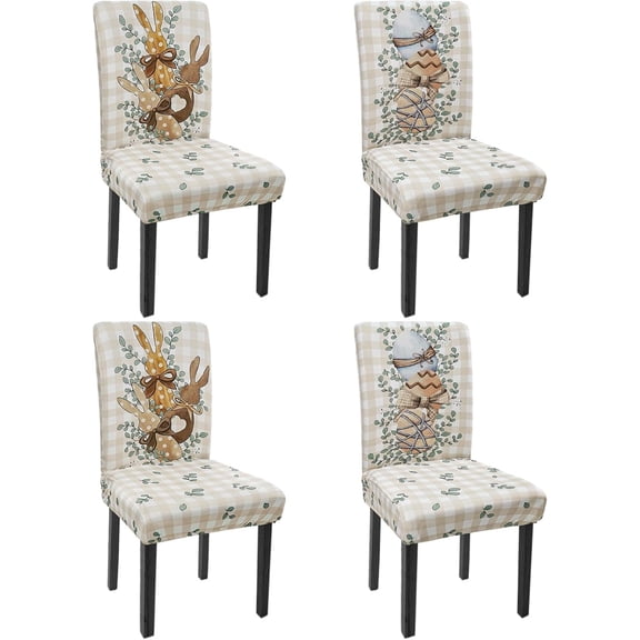 Easter Chair Covers Set of 4 Easter Eggs Peeps Bunny Spring Stretch Parsons Chair Slipcovers for Easters Dining Room Decor Chairs Seat Protectors (Easter Egg Bunny,4PCS)