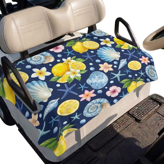 Golf Cart Seat Cover Coastal Shell Starfish Club Car Golf Cart Seat Covers Soft Absorbent Golfcart Towel Blanket Blue Ocean Conch Summer Lemon Golf Seat Covers for Cart Fits 2 & 4 Passenger 51"x31"