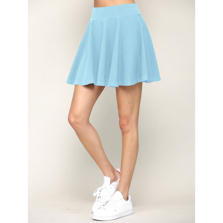 Made by Johnny Women s Casual Mini Flared Plain Pleated Skater Skirt with Shorts XXL LIGHT BLUE