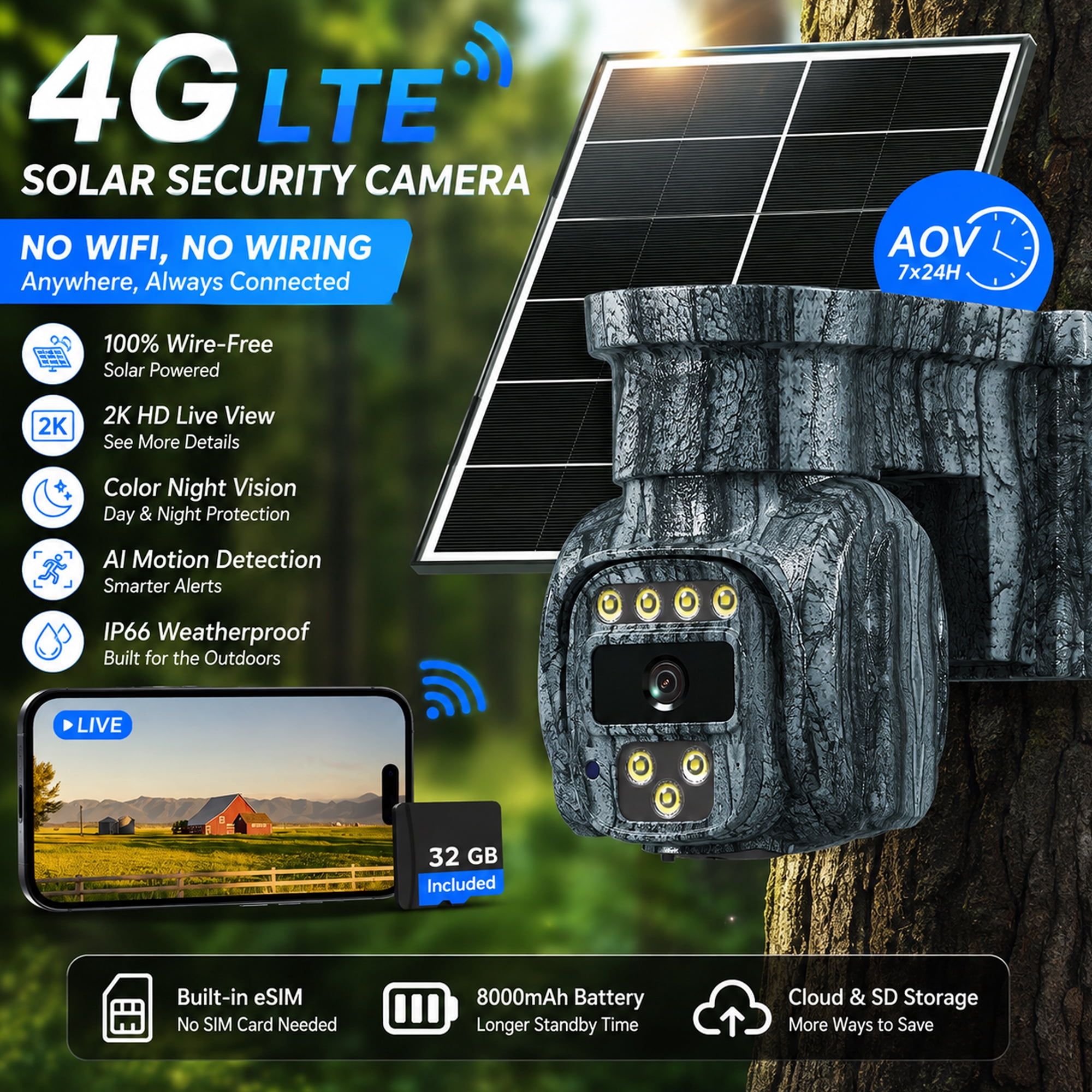 RUNOFAST 4G LTE Cellular Security Camera, Solar, Black - Walmart.com