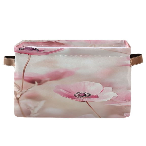 Pink Anemones Petal Foldable Storage Basket,Canvas Fabric Foldable Storage Bins with Handles Open Home Storage Bins Boxes for Toy Book Shelf Closet Baskets