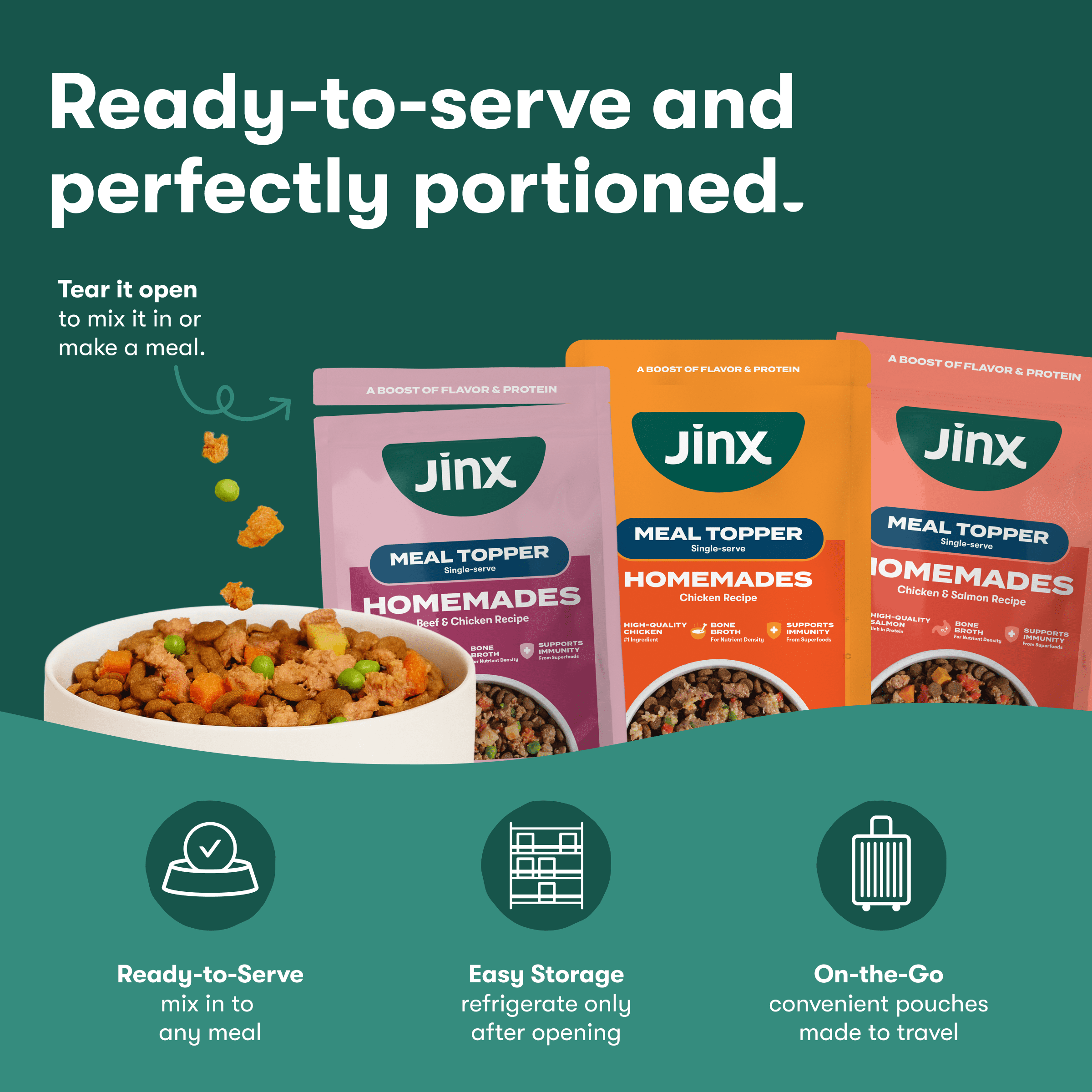 Jinx Homemades Single Serve Value Pack Wet Natural Dog Food, Grain-Free, 3 oz Variety Pack 18ct Pouch