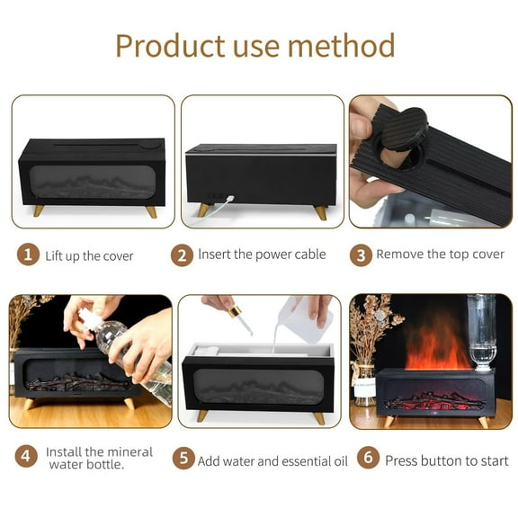 Viflosae Humidifiers Simulated Fireplace Flame Stack Humidifier Night Light Aroma Diffuser Portable Bedroom Tabletop Home Decor