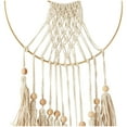 thumbnail image 4 of DecMode Cream Cotton Handmade Macrame Wall Decor with Wood Beads and Gold Circular Frame, 4 of 7