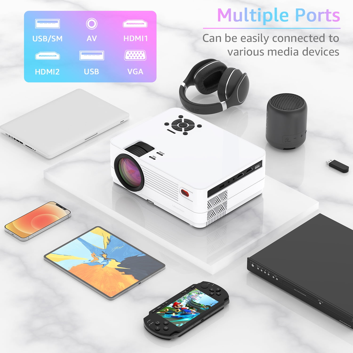 Native 1080P 5G WiFi Bluetooth Projector (Carrying Bag Included), 15000LM Full HD Movie Projector, LCD Technology 300" Display Support 4k Home Theater for Outdoor Movies