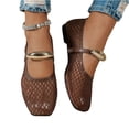 thumbnail image 5 of HTHLVMD Hollow Breathable Casual Footwear, Mesh Mary Jane, Widestep Shoes for Women, Women's Mesh Ballet Flats Fishnet Ballerina Flats Buckle Strap Mary Jane Causal Daily Dress Shoes, Brown 8.5, 5 of 5
