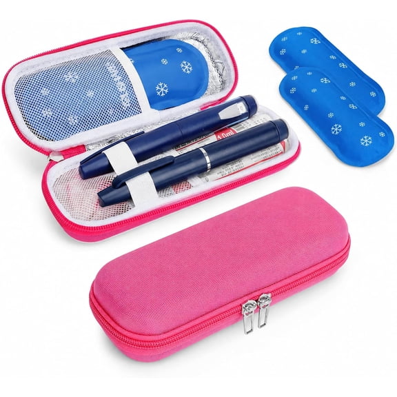 SUNMON Insulin Cooler Travel Case TSA Approved - Medicine Cooler for Peptide/Zepbound & Mounjaro Pen, Refrigerated Diabetes Supplies Organizer with 2 Ice pack (Pink)