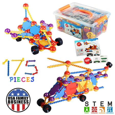Kids Education Construction--Connecting Building Toys For Kids, 175 Piece Construction Toys For Boys And Girls Ages 3 4 5 6 7 8 9 10 Years Old Best Engineering Click Interlocking