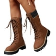 thumbnail image 4 of Quilted Mid Calf Winter Boots Knit Trim Lace Up Fleece Lined Platform Casual Wear For Women, 4 of 6