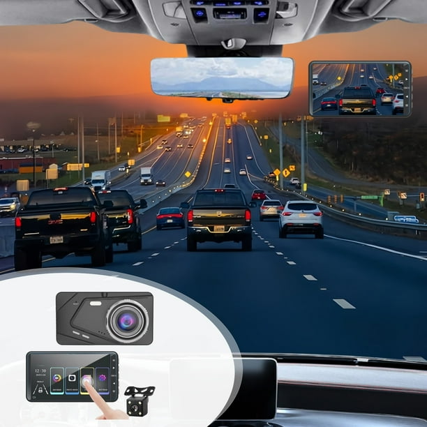 Pisexur Accesorios para coches, Electrónica para cochesCámara de salpicadero para coche, visión nocturna, cámara frontal y trasera, pantalla de 4 pulgadas, 1080P FHD DVR, cámara para coche con monito