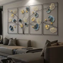 4Pcs 3D Metal Ginkgo Leaf Wall Sculpture Home Decor Gift