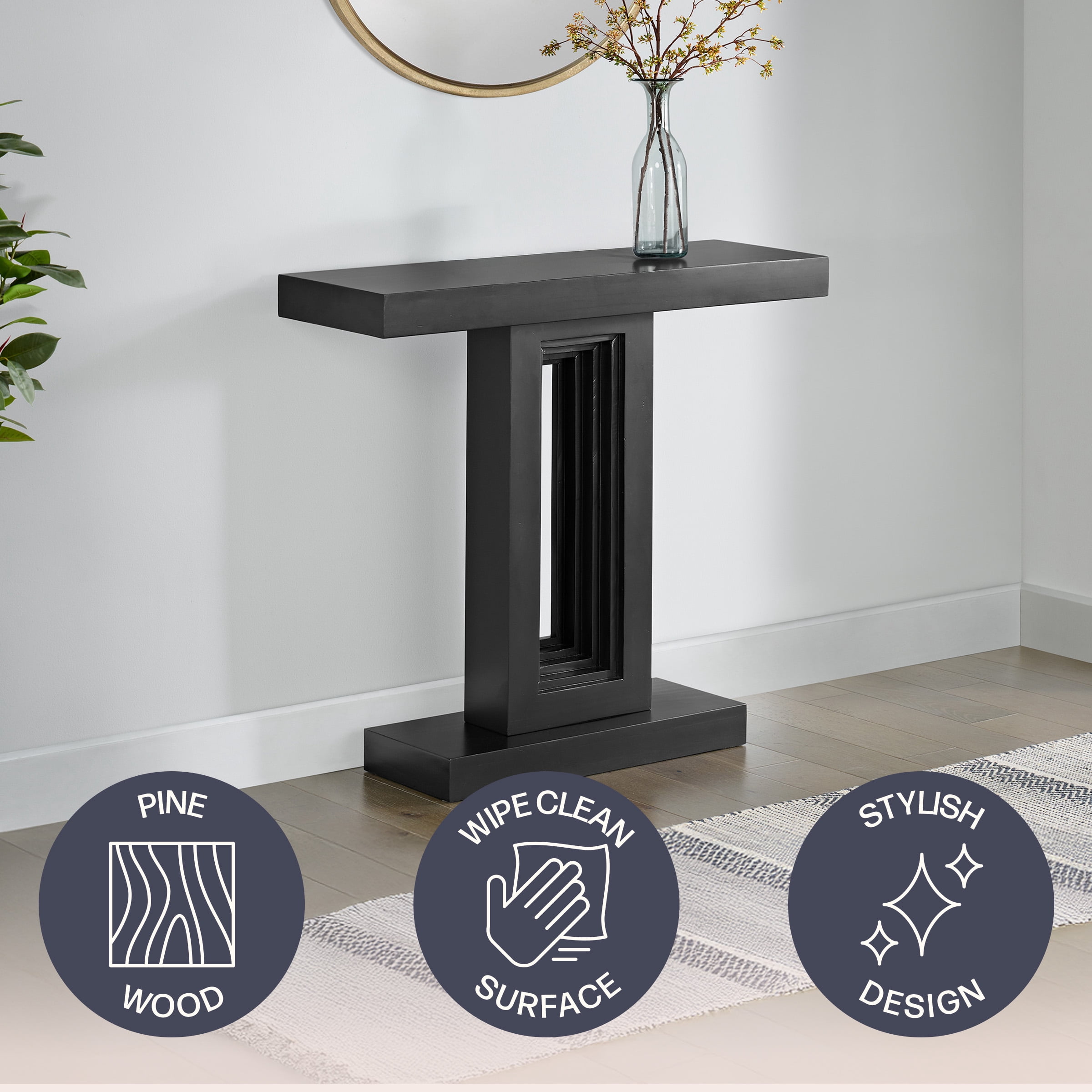 Alaterre Furniture Pismo Solid Wood Console Table - 36 Inch Modern Small Entryway Table (Black)