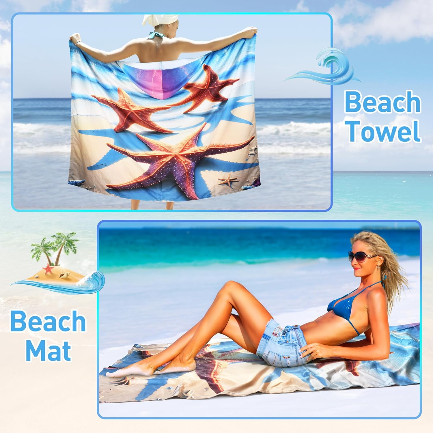 Tirrinia Lightweight Beach Poncho Towel with Hood for Adult, Quick Dry, Travel Surfer Pool