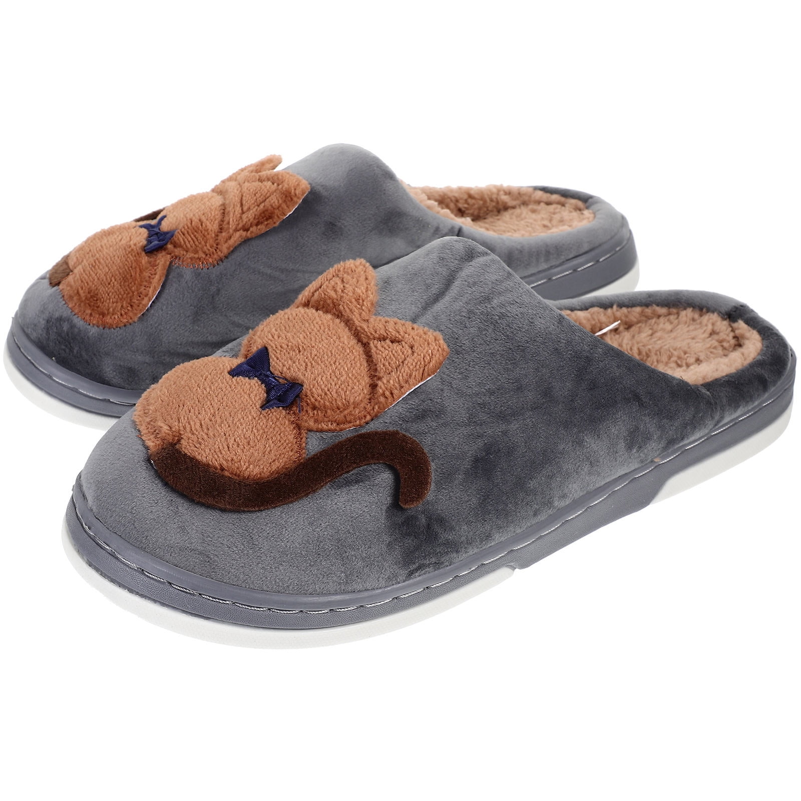 Masteelf Men Cartoon Slippers Rabbit Shape Slippers Plush Warm Cotton Slip- -enclosed Shoes Gift for Adults (Size 42-43 Coffee)