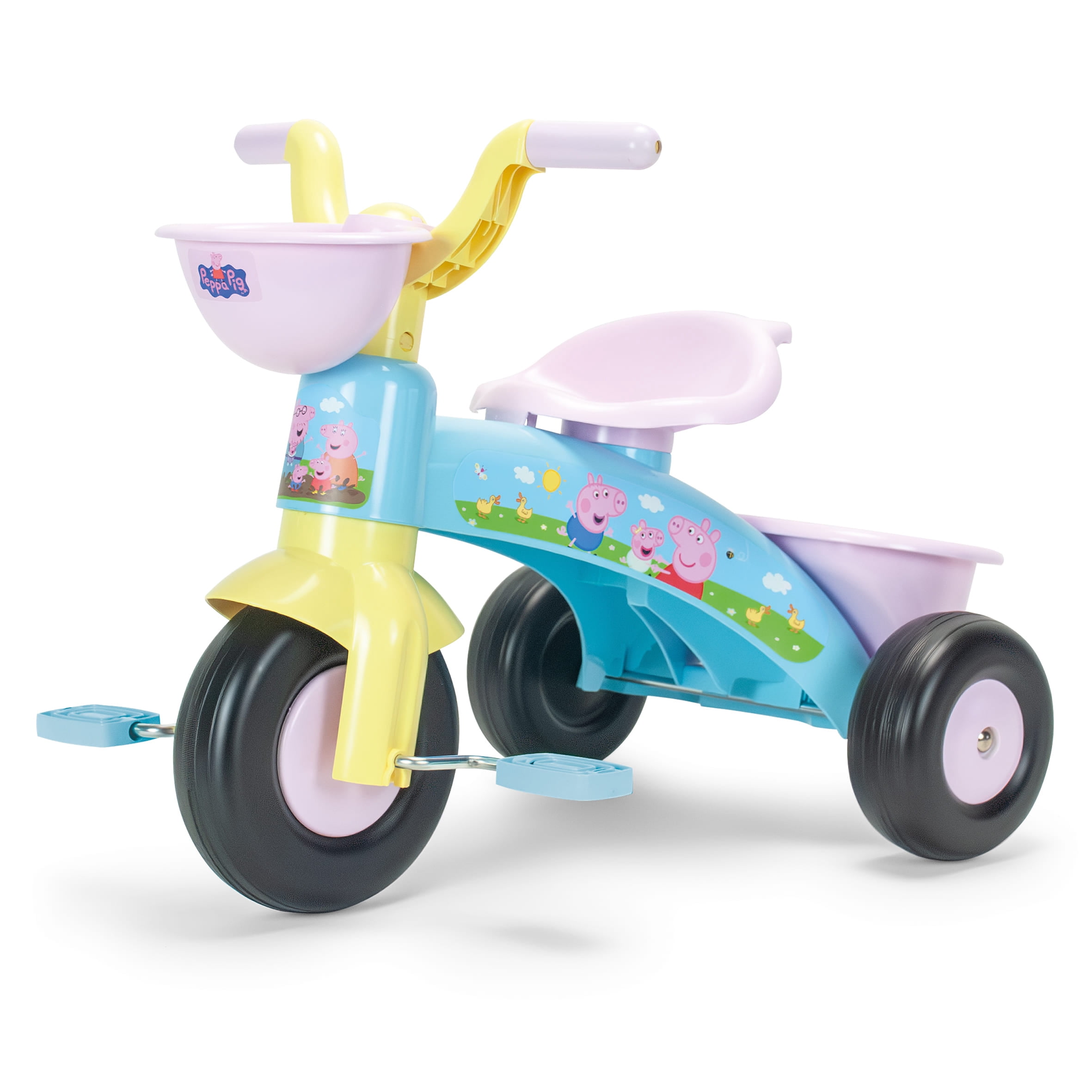 Peppa Pig Toddler Tricycle with Front and Rear Baskets, First Ride-On Bike for Kids