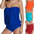 thumbnail image 2 of Plus Size Women Solid Color Backless Strapless Beach One Piece Swimsuit Swimwear, 2 of 5