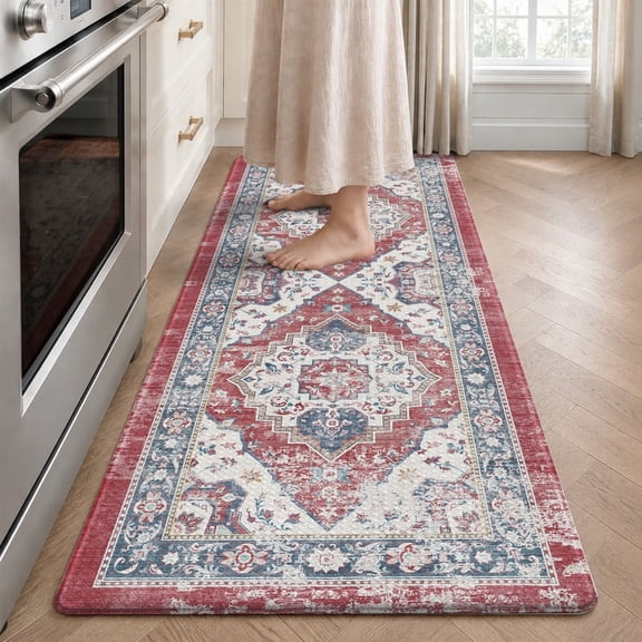 OEAKAY 24"x59" Anti Fatigue Kitchen Mat , Ergonomic Cushioned Waterproof, Extra Thick Non-Slip Backing, Easy Care Persian Design Kitchen Mats for Floor