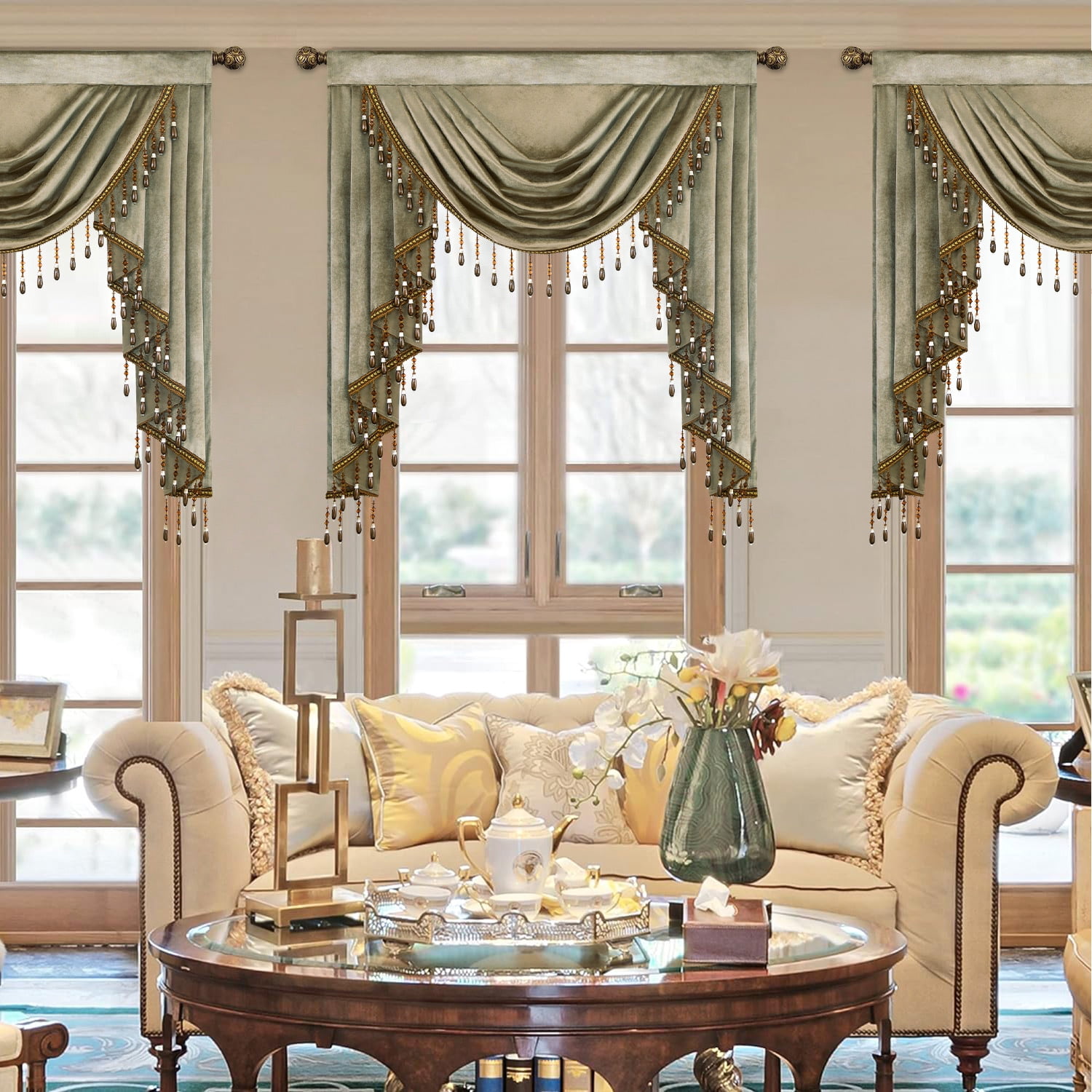 VOGOL Brown Luxury Velvet Waterfall Valance, Soft Touch Vintage Style Swag Curtain Drapes for Dining Room, Rod Pocket Privacy Window Treatments, 1 Panel, 39 inches Wide
