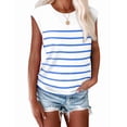 thumbnail image 2 of Womens Tops Dressy Casual Summer Striped Shirts Cap Sleeve Tops Color Block Loose Fit Blue and White L, 2 of 5