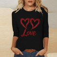 thumbnail image 2 of mihongmao Plus Size Valentine Shirts for Women Valentine's Printed Crew Neck 3/4 Sleeve T-shirt Loose Black S, 2 of 4
