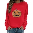 thumbnail image 3 of Xdegoge Women's Pumpkin Graphic Sweatshirt Glitter Rhinestone Jack O Lantern Pullover Tops Casual Long Sleeve Crewneck Fall Shirts for Halloween Party Lounge, 3 of 5