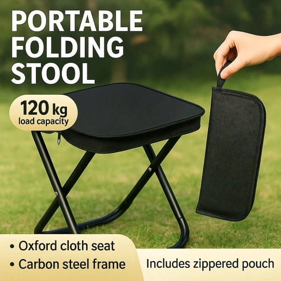 Collapsible Camping Stool with Storage Bag, Lightweight Portable Chair for Adults, 330lb Capacity for Travel Fishing Picnic (1-Pack)