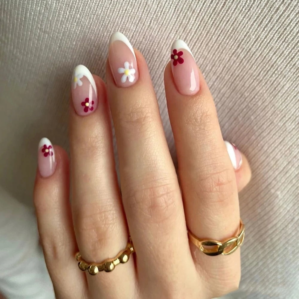 Fofosbeauty 24pcs Press on False Nail Tips Almond Fake Nails, Green and  White French Print - Walmart.com