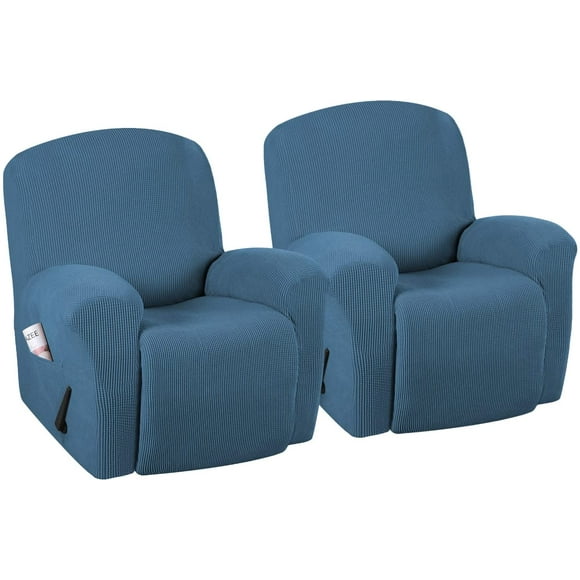 Housses Super Extensibles pour Canapé, Housses pour Fauteuil Inclinable, Housses pour Fauteuil Inclinable Ajustées, Standard / Grand Format, Housses pour Fauteuil Releveur Électrique Inclinable, Tissu Jacquard Doux et Épais, Bleu Poussiéreux, Lot de 2