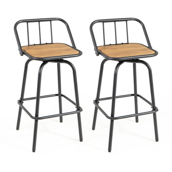 Furnibear Swivel Bar Stools Set of 2 with 360 Degree Rotation Footrest and Backrest for Kitchen Island Counter Height Seating, Black and Natural
