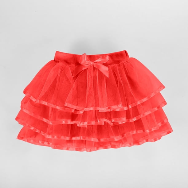 Falda de niña de color liso de malla con cintura elástica y lazo para deportes de ocio, falda de poliéster para niña
