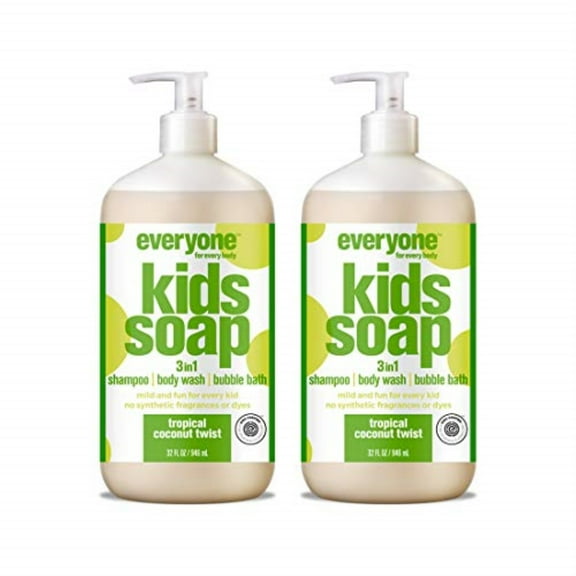 everyone 3-in-1 soap for every kid safe, gentle and natural shampoo, body wash, and bubble bath, tropical coconut twist, 32 fl oz (pack of 2)