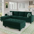 thumbnail image 6 of Belffin Storage Ottoman Bench Oversized Rectangular Ottoman with Storage Velvet Tufted Upholstered Footstool Ottoman Bench for Living Room Bedroom (Green), 6 of 15