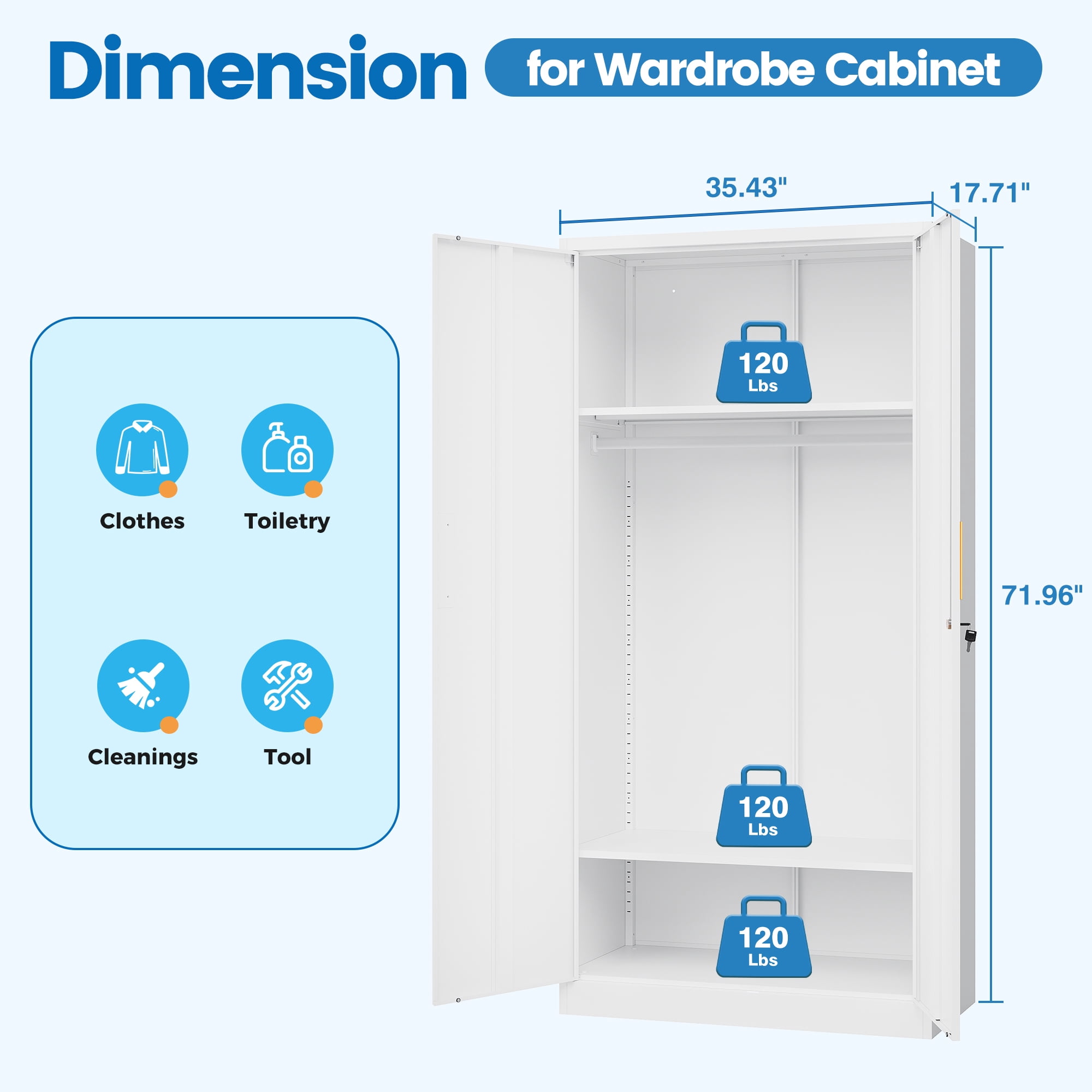 Fesbos Metal Wardrobe Cabinets with Lock, Clothing Locker 72" X 36" X 18" Storage Cabinets for Home Room, Fire Department, Employee,Gym,Government (White)