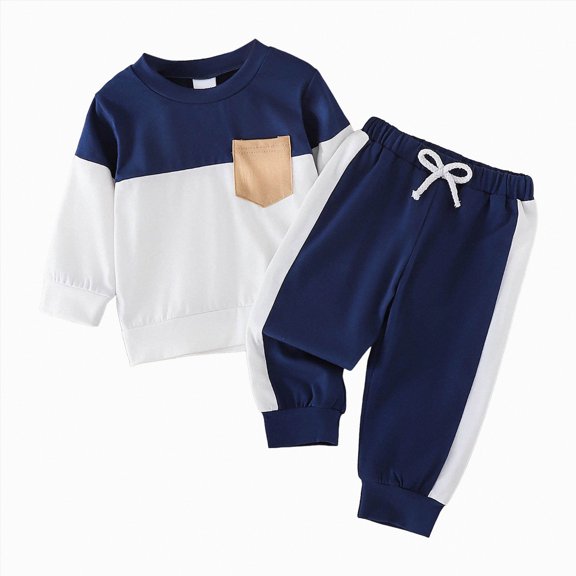 Gerichy Toddler Baby Boy Clothes Color-Block Long Sleeve Sweatshirt and Pant Clothing Set Kids 2Pcs Fall Winter Outfits
