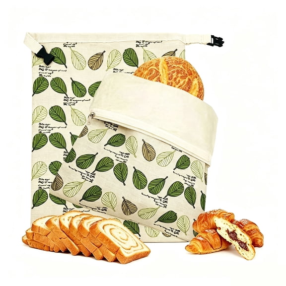 Beeswax Bread Bag for Sourdough, 2 Pack XL 13x17 Reusable Bread Storage with Zipper, Organic Cotton, Keeps Bread Fresh 7 Days