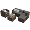 thumbnail image 2 of UDPATIO 6-Piece Patio Furniture Set,Outdoor Patio Furniture Set All-Weather Rattan Wicker Patio Conversation Set with Ottoman, Single Chair, Cushions & Glass Table for Garden & Backyard, Gray, 2 of 8