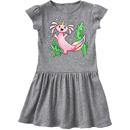 

Inktastic Axolotl Unicorn with Rainbow Tail Bubbles and Seaweed. Gift Toddler Girl Dress