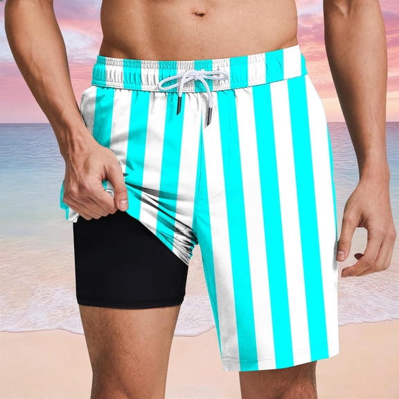 Vetsdori Mens Beach Shorts Dry Fit Short Pants Casual Lining 2 in 1 Elastic Waist Summer,Breathable Shorts for Men Swim Trunks,Size L