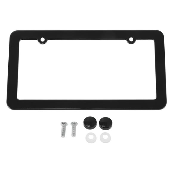 Unique Bargains License Plate Frame Stainless Steel Car License Plate Frame Bracket with Screws Caps 2 Hole Round Hole Wide Frame Black